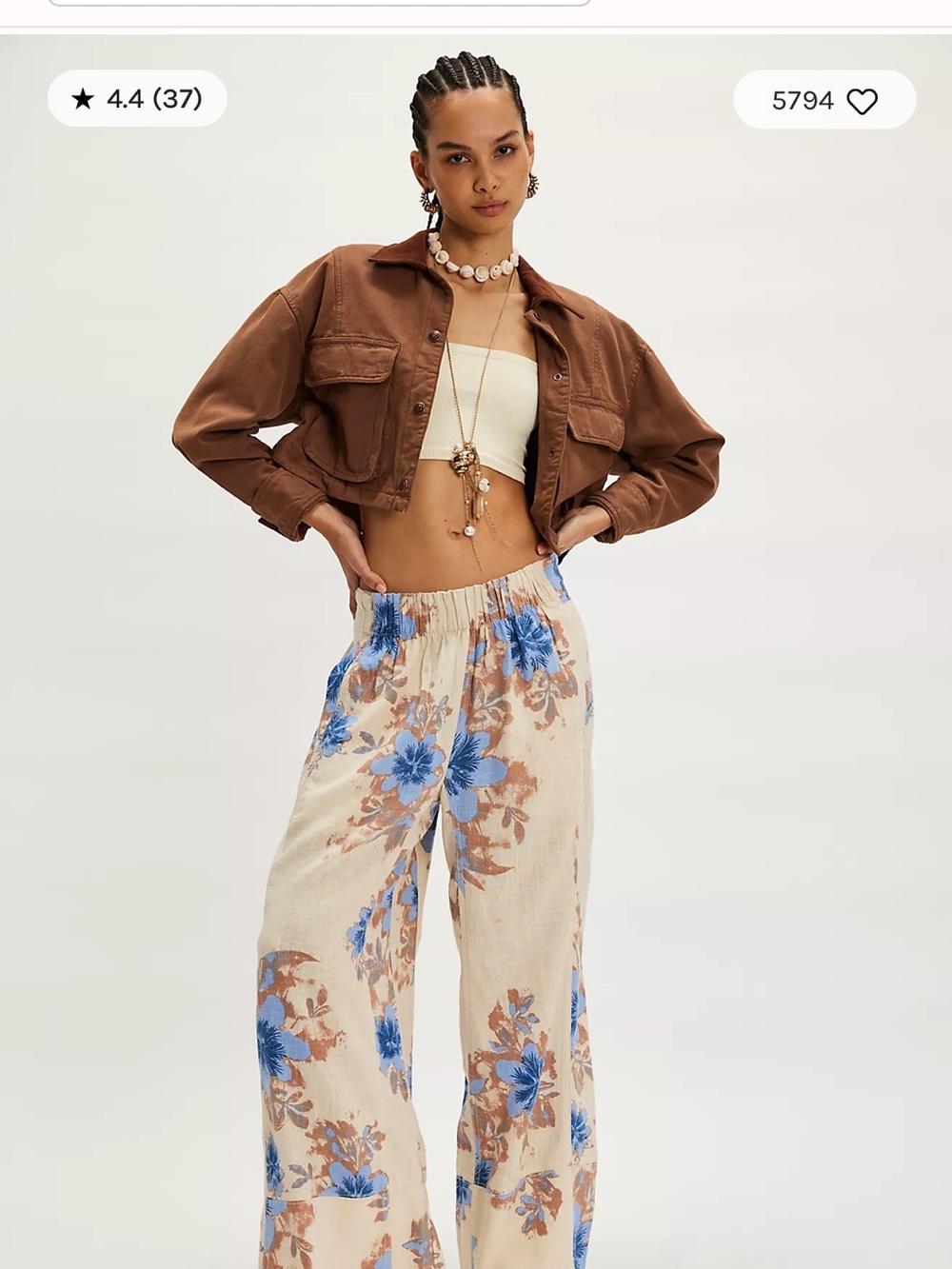 Free People Day's End Linen Printed Pull-On Pants - Size M